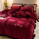 Taooba-Thick Coral Fleece Winter Four-Piece Set Double-Sided with Velvet Quilt Cover Flannel Bed Sheet Bedding Milk Fiber Winter