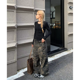 Taooba party outfit  2024 Autumn Camouflage Cargo Pants Women Y2K Streetwear High Rise Jeans Retro Wide Leg Trousers Denim Straight Trousers Harajuku