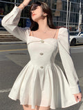 Taooba  party look inspos Korean Style Solid Mini Dress Women Long Sleeve Square Collar Spring Fashion High Waist Female Birthday Party Vestidos Mujer