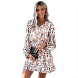 Taooba Christmas Gift outfit  fall bridal shower outfit for guest Shiying Dress Spring and Autumn Backless Chiffon Tight Waist Sexy High Waist Long Sleeve Floral Skirt for Women