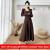 Taooba classy outfits men Knitted Dress Women's Autumn and Winter Loose plus Size Ankle Waist Purple Long Sweater Skirt over the Knee Long Skirt Fashion