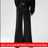 Taooba older mens fashion Micro Horn Black Suit Pants Men's Loose Straight Wide Leg Long Pants Draping Casual Pants Suit