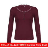 INS Hot Girl Slim-Fit Lace Stitching Fake Two-Piece Breasted Top Wine Red White Autumn and Winter Knitted Long Sleeve