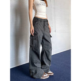 Taooba party outfit  Gray Baggy Straight Jeans Women Korean Fashion Streetwear High Waist Wide Leg Denim Pants Female Loose Mopping Jean Trouser Y2K