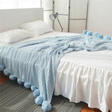 Taooba-Soft Solid Color With Ball Blanket For Beds Sofa100% Cotton Bedding Warm and Lovely Nap Bedspread