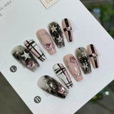 Taooba Christmas nail 10pcs Handmade Anime Fake Press On Nails Professional Full Cover Japanese Decorated Manicuree With Bow Tie Wearable Nail Art Tip