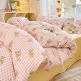 Taooba Christmas Gift Korean Girls Cherry Bedding Set, Soft Cotton Bed Sheet, Quilt Cover, Pillowcase, Bed Linens, Comforter Sets