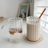 Taooba Stripe Glass Coffee Mugs Large Capacity Tumbler Milk Juice Water Cup with Handle Transparent Mug Dessert Breakfast Cup Drinkware