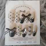 Taooba Christmas nail 10Pcs Long Ballet Fake Nails Checkered Bow Design Handmade False Nails with Rhinestone Y2k Press on Nails Full Cover Nail Tips