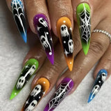 Taooba 24Pc Halloween False Nails with Almond Head Designs Cute Clown Fake Nails French Full Cover Manicure Press on Nail Tips for Girl