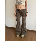 Taooba party outfit  Women's Brown Gothic Y2K Jeans Baggy Aesthetic Denim Trousers Harajuku Streetwear Jean Pants Vintage 2000s Trashy Clothes 2024