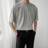 Taooba-4442 PLEATED HALF TURTLENECK SHORT SLEEVE SHIRT