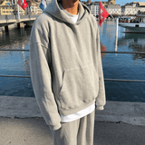 Taooba-3135 GRAY KNITTED HOODIE AND WIDE SWEATPANTS (TOP & BOTTOM)