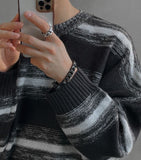 Taooba-5551 BLACK KNITTED STRIPE LONG SLEEVE SWEATER