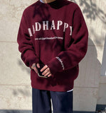 Taooba-5574 CLARET RED KNITTED LETTERED CREWNECK SWEATER