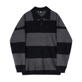 Taooba-9752 STRIPED KNITTED BUTTON-UP SHIRT SWEATER