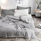 Taooba-Summer Gray Air Condition Quilts duvet with little white Pompons bed linens Washed cotton throw blankets Solid bedding #s