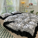 Taooba-Hot Luxury Romantic Ruffle Bedding Set 3/4pcs Sweet Princess Lace Duvet Cover Colorful Plaid Quilt Cover Bed Sheet Pillowcase