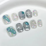 Taooba Christmas nail 10PCS Handmade Wearable square head artificial Nails with y2k designs Raspberry blue smudged press on nail s short false nail s