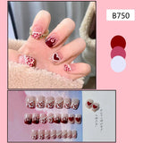 Taooba fall nails Wear Nail  Flame Leopard Print Short Red Love Pearl Sweet Hot Girl Fashion Nail Art Fake Nail Patch