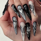 Taooba Christmas nail 24Pcs Y2K Nails Tips Long Coffin Star Designs Diamond Fake Nails Full Cover Press on Nail Clear Acrylic Stick-on Nails for Girls