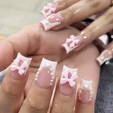 Taooba Christmas nail 24pcs False Nails with glue butterfly design Long Coffin French Ballerina Fake Nails Full Cover acrylic Nail Tips Press On Nails