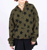 Taooba Christmas Gift outfit  Star Print Allover Oversized Zip Up Hoodie