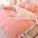 Taooba-Kawaii Rainbow Bedding Set Cotton Twin Full Queen Size Strawberry Flower Hearts Cute Fitted Bed Sheet Pillowcases Duvet Cover