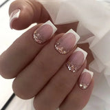 Taooba Christmas Nail  24Pcs Simple Gradient False Nails French Glitter Ballet with Rhinestones Wearable Fake Nails Full Cover Press on Nails Tips Art