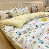 Taooba Ins Fresh Countryside Small Floral Wash Cotton Four Piece Set Pink Girl Heart Quilt Set Bed Sheet Student Three Piece Set