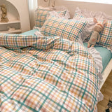 Taooba-Hot Luxury Romantic Ruffle Bedding Set 3/4pcs Sweet Princess Lace Duvet Cover Colorful Plaid Quilt Cover Bed Sheet Pillowcase