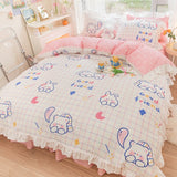 Taooba-Kawaii Rainbow Bedding Set Cotton Twin Full Queen Size Strawberry Flower Hearts Cute Fitted Bed Sheet Pillowcases Duvet Cover