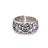 Taooba Retro Peony Ring For Men Women Punk Gothic Rock Hiphop Open Ring Handmade Designer Jewelry Biker Accessories Unisex Lover Gift