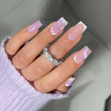 Taooba 24Pcs Short Square Coffin False Nails Square Fake Nails with Glue French Glitter Wearable Acrylic Nails Set Press on Nail Tips