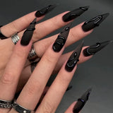 Taooba Christmas Nail  24Ps Black Y2k Fake Nails with Diamond Long Almond False Nail Butterfly Design Wearable Oval Stiletto Press on Nail Manicure Tip