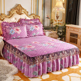 Taooba-Thick Bedspread Warm Velvet Bed Covers Skirt Floral Print Pattern Lace Bedding Queen Bedded Set Mattress Cover Decor Decoration