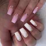 Taooba Christmas nail 24Pcs Short Square Coffin False Nails Square Fake Nails with Glue French Glitter Wearable Acrylic Nails Set Press on Nail Tips