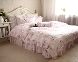 Taooba-New Sweet pink LOVE bedding set rustic ruffle duvet cover print quilt cover elegant wrinkle bed sheet bedspread princess bedding