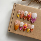 Taooba 10Pcs Manicure Handmade Art Acyrlic Press on Nails Medium Almond  Pattern ABS Nails Cute 3D Flower Style Design Nail with Set