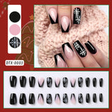 Taooba Christmas nail 24Pcs Medium Long Acrylic Fake Nails Removable French Fake Nails Wearing False Nails Set Full Cover Ballet Press On Nail Tips&7Y