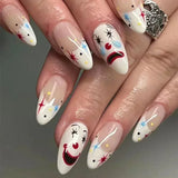 Taooba 24Pc Halloween False Nails with Almond Head Designs Cute Clown Fake Nails French Full Cover Manicure Press on Nail Tips for Girl