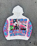 Taooba New Y2K Harajuku Retro Street Racing Print Zipper Hoodie Hip-hop Punk Casual Oversized Sweatshirt Men Punk Trend Brand Jacket