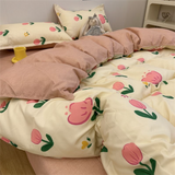 Taooba Ins Fresh Countryside Small Floral Wash Cotton Four Piece Set Pink Girl Heart Quilt Set Bed Sheet Student Three Piece Set