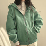 Taooba Christmas Gift outfit  Vintage Solid Color Zip Up Oversized Thick Hoodie