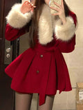 Taooba  party look inspos Christmas Red Elegant Y2k Two Piece Set Women Patchwork Vintage Y2k Warm Shorts Set Female Korean Casual New Year Clothes 2024