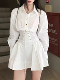 Taooba  party look inspos French Vintage Slim 2024 Autumn Mini Shirt Dress Women Casual White Design Long Sleeve Party Dress Korean Style One Piece Dress