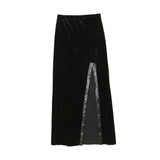 grunge outfits New Dark Style Sexy High Waist Skirt Slim Split Mid-Length Velvet Sheath Skirt 