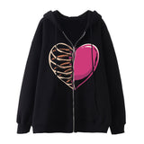 Taooba Christmas Gift outfit  Oversized Hoodie Women Streetwear Gothic Style Zipper Cardigan Long Sleeve Winter Hoodie Fashion Harajuku Tops Women Sweatshirt