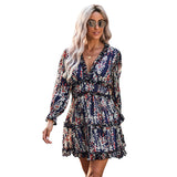 fall bridal shower outfit for guest Shiying Dress Spring and Autumn Backless Chiffon Tight Waist Sexy High Waist Long Sleeve Floral Skirt for Women