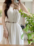 Taooba  party look inspos 2025 Summer Beach White Midi Dress Women Casual Sleeveless Slim Even Party Dress Office Lady Elegant Formal Dress Korean Chic